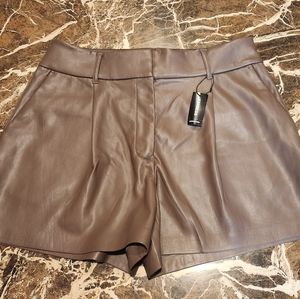 Express Women's Brown Faux Leather Pleated Shorts
